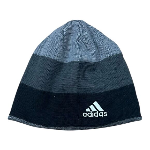 Adidas Gray Reversible Knit Beanie Logo Hat Boys - Picture 1 of 2